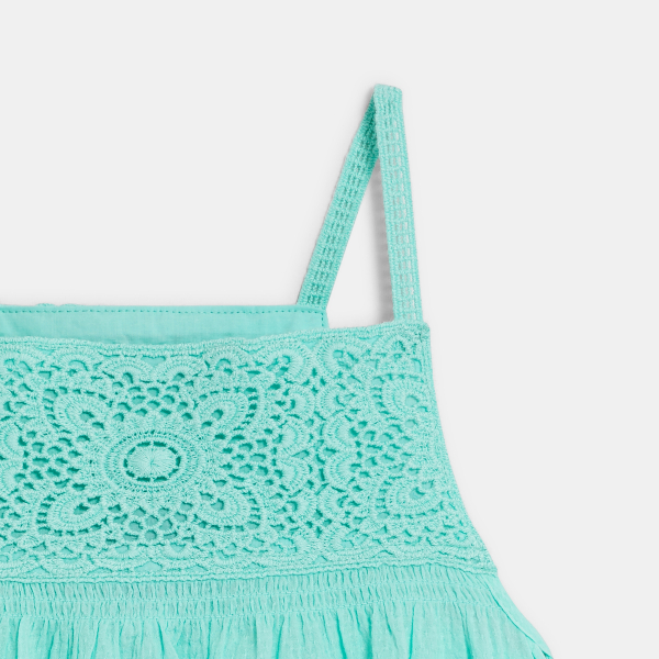 Robe à bretelles détail crochet bleu Fille Robe à bretelles détail crochet bleu Fille