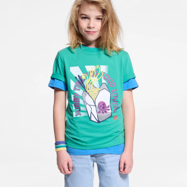 T-shirt manches courtes motif japonisant vert Garçon