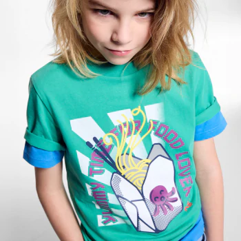 T-shirt manches courtes motif japonisant vert Garçon