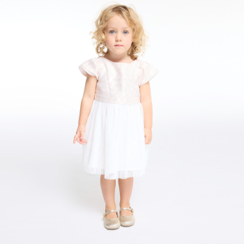 Robe de fête bi-matière en jacquard et tulle bébé fille