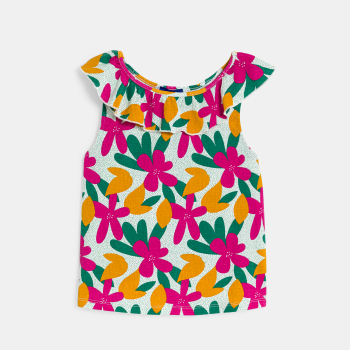 Girl's pink ruffle-collar printed vest top