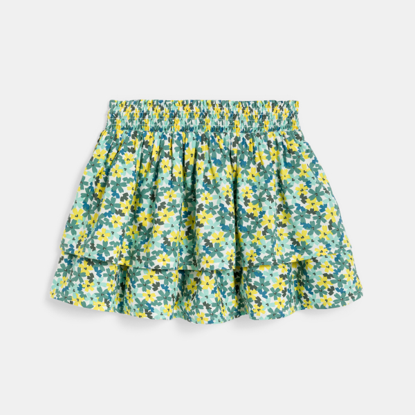 Jupe courte volantée motif fleuri vert Fille Jupe courte volantée motif fleuri vert Fille