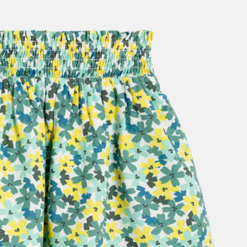 Jupe courte volantée motif fleuri vert Fille