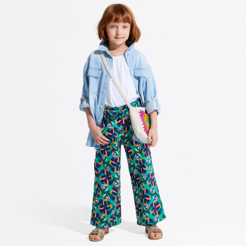 Pantalon large imprimé vert fille