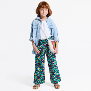 Pantalon large imprimé vert fille