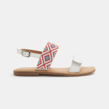Girl's white leather seed bead sandals