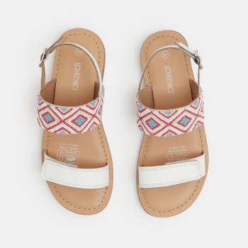 Sandale perles de rocaille cuir blanc fille