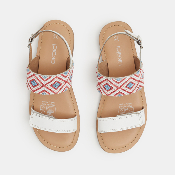 Sandale perles de rocaille cuir blanc fille Sandale perles de rocaille cuir blanc fille