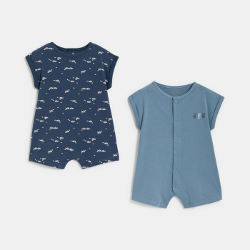 Combi courte coton bleu bébé garçon (lot de 2)