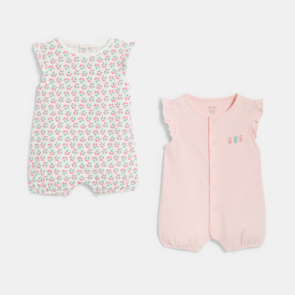 Combi courte volantée rose bébé fille (lot de 2) Combi courte volantée rose bébé fille (lot de 2)