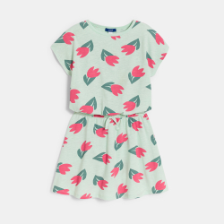 Robe t-shirt en jersey motif tulipe vert Fille