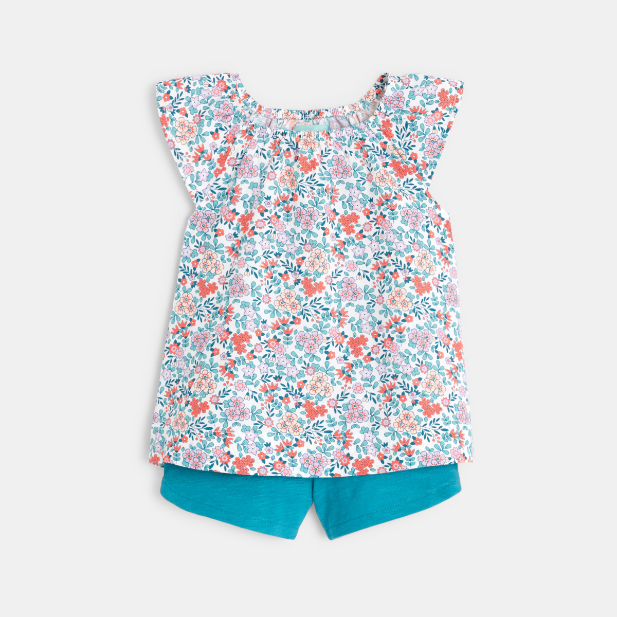 Blouse fleurie et short bleu bébé fille Blouse fleurie et short bleu bébé fille