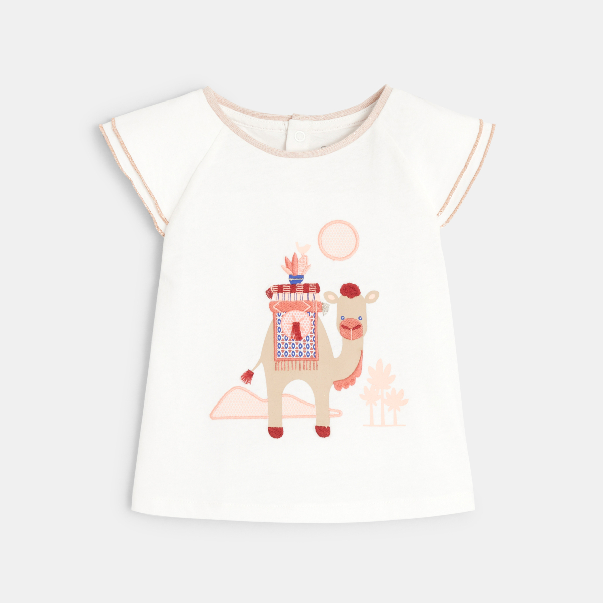 T-shirt dromadaire brodé rose bébé fille T-shirt dromadaire brodé rose bébé fille