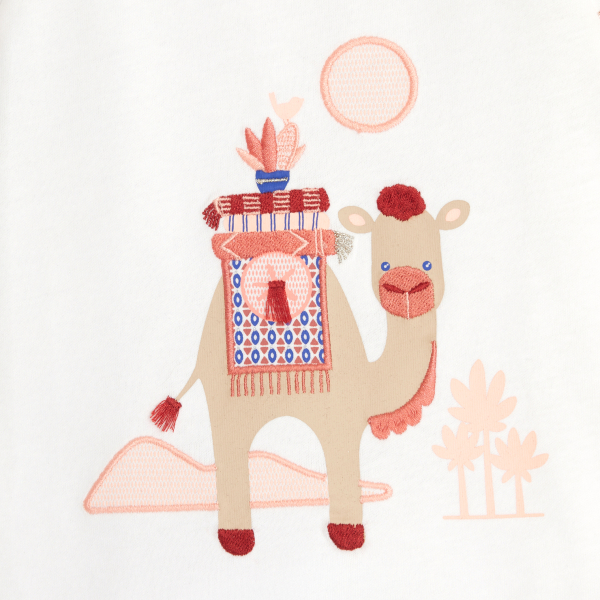 T-shirt dromadaire brodé rose bébé fille T-shirt dromadaire brodé rose bébé fille