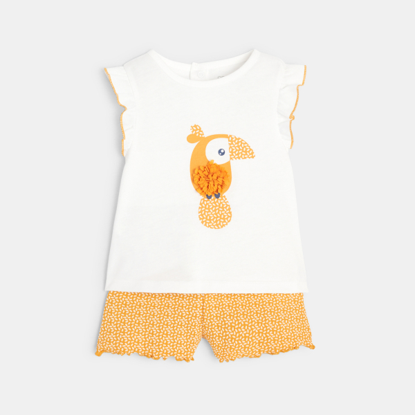 Baby girl's short yellow bird pyjamas Baby girl's short yellow bird pyjamas