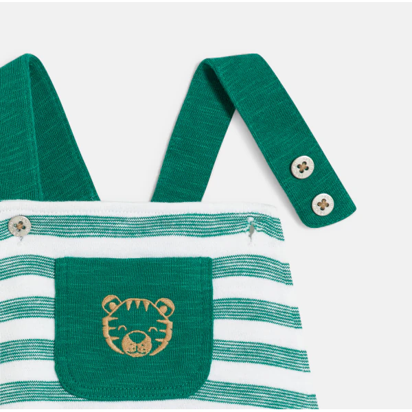 Salopette rayée en maille vert bébé garçon