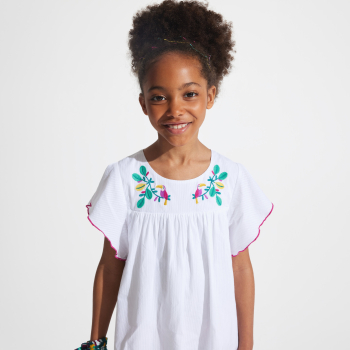 Robe baby doll brodée blanche Fille