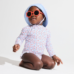 Combi de bain fleurie rouge bébé fille