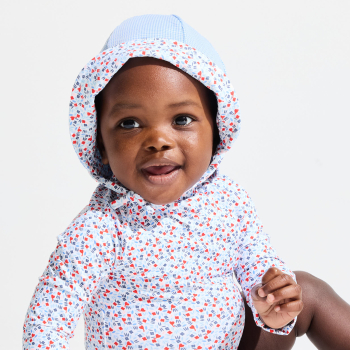 Combi de bain fleurie rouge bébé fille