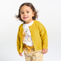 Yellow knitted cardigan with pointelle effect