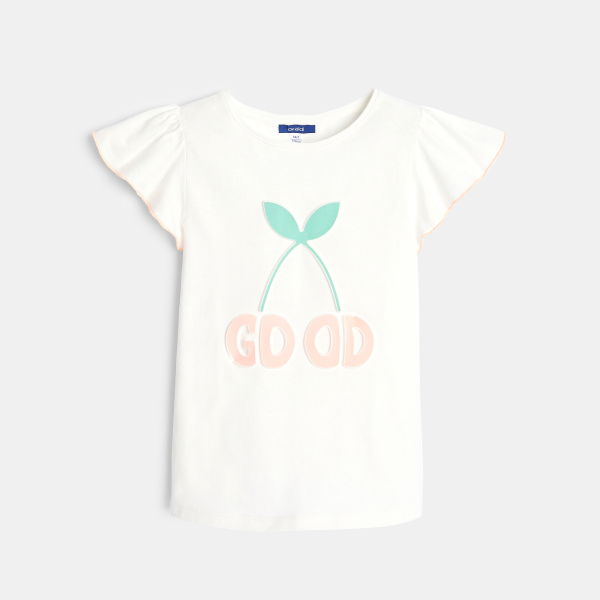 T-shirt manches courtes à message blanc Fille T-shirt manches courtes à message blanc Fille