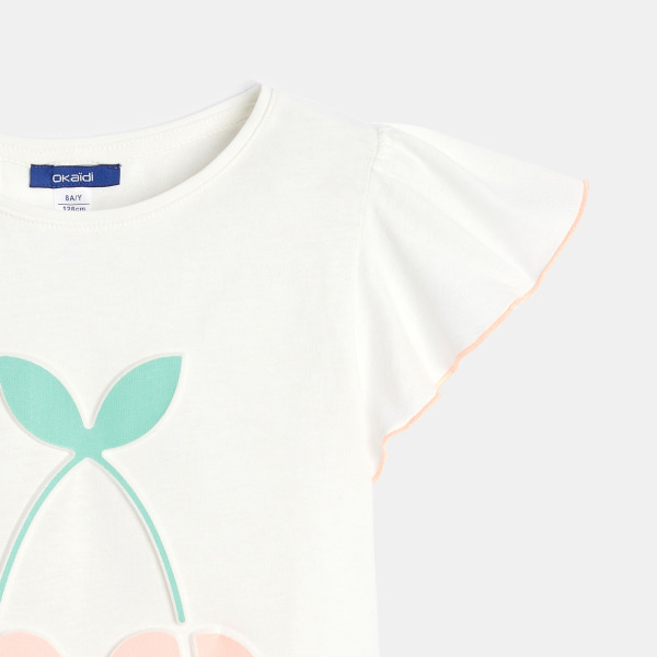 T-shirt manches courtes à message blanc Fille T-shirt manches courtes à message blanc Fille