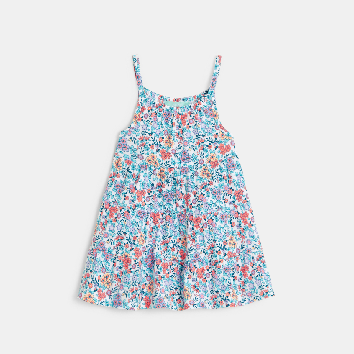 Robe à bretelles fleurie bleu bébé fille Robe à bretelles fleurie bleu bébé fille