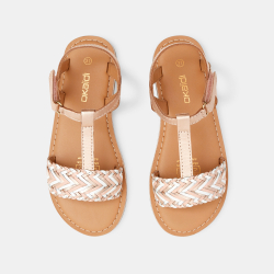 Sandales tressées cuir rose...
