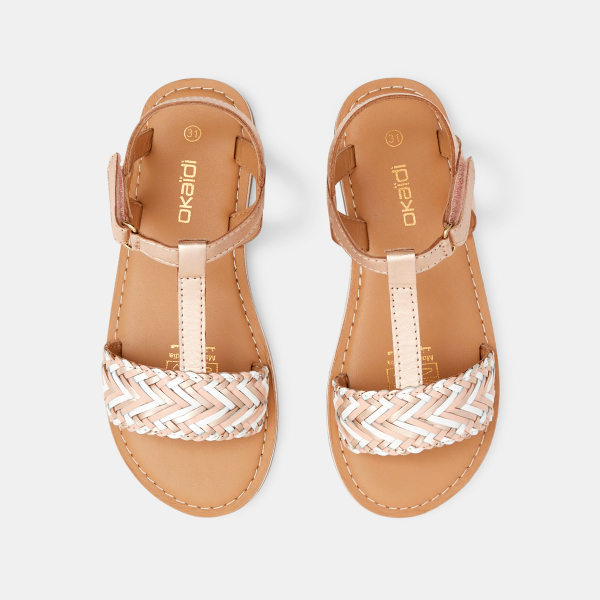 Sandales tressées cuir rose fille Sandales tressées cuir rose fille