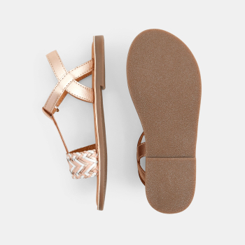 Sandales tressées cuir rose fille