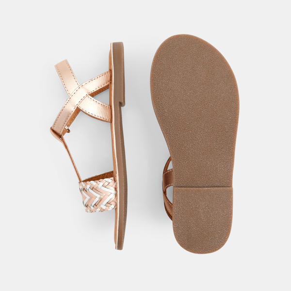 Sandales tressées cuir rose fille Sandales tressées cuir rose fille