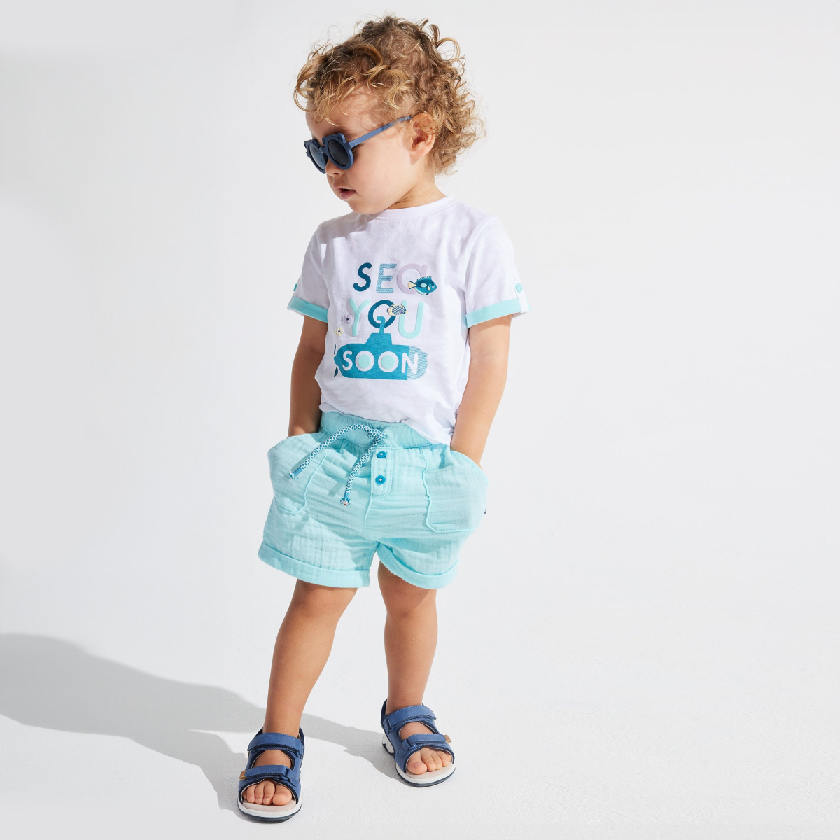 Short coton léger gaufré bleu bébé garçon Short coton léger gaufré bleu bébé garçon