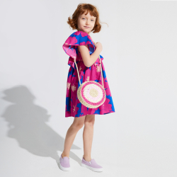 Girls' beige plaited straw half-moon bag