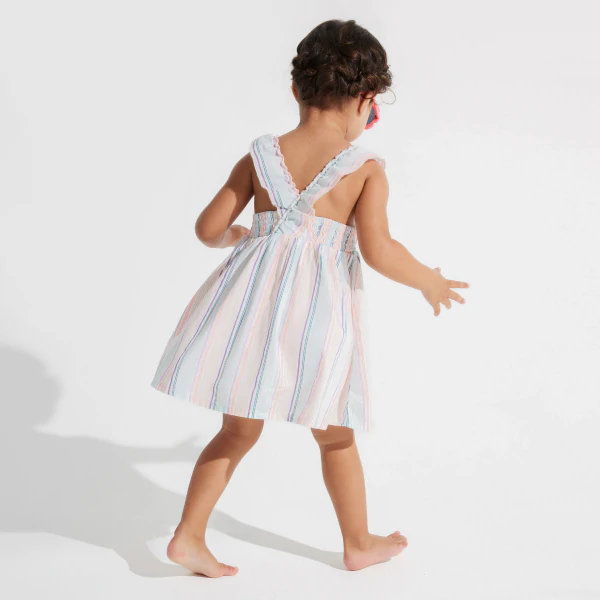 Robe à bretelles rayée multicolore bébé fille