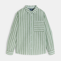 Chemise rayée en lin vert...