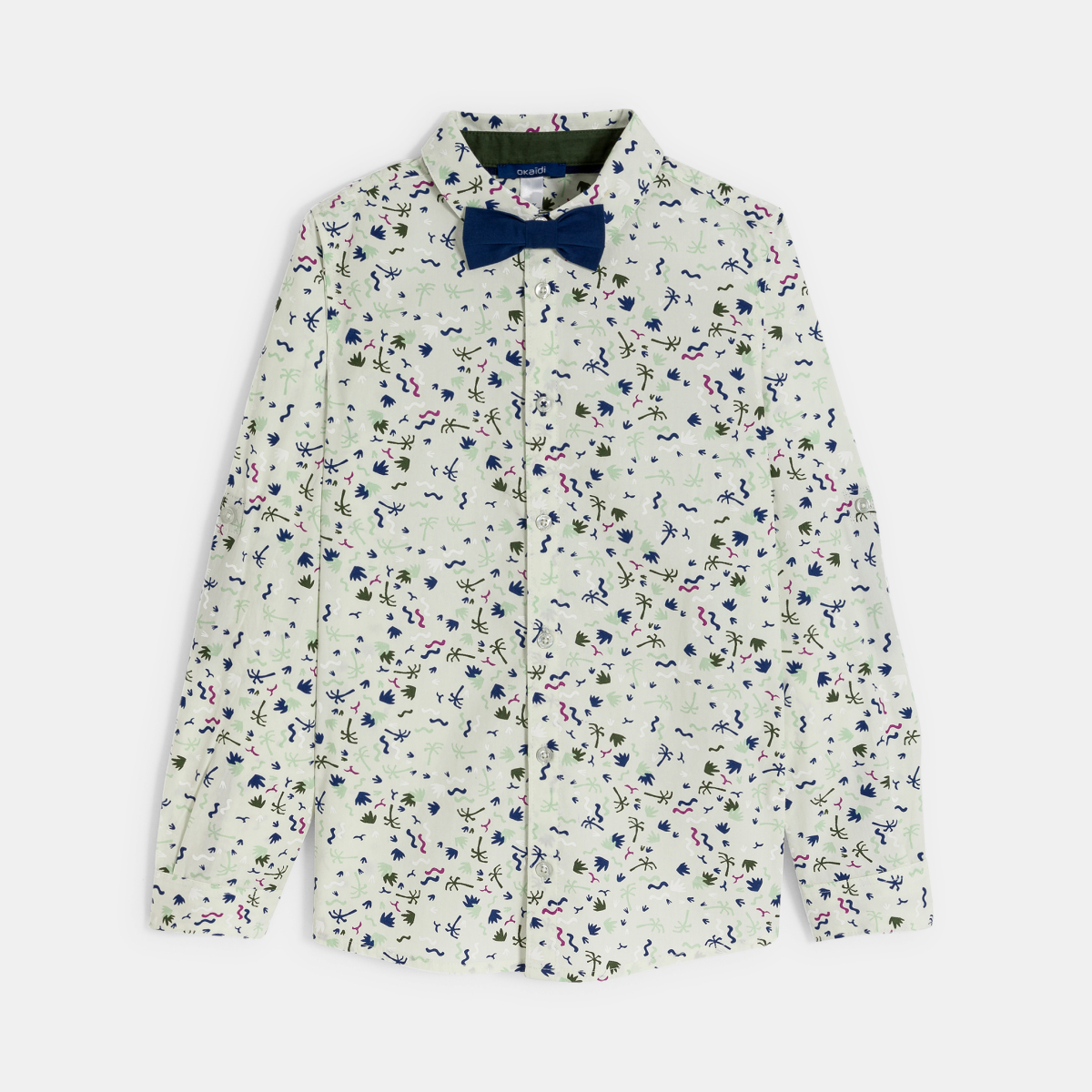 Boy's green printed shirt + bow tie Boy's green printed shirt + bow tie