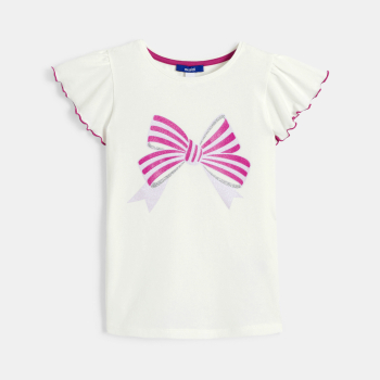 T-shirt manches courtes motif nœud blanc Fille