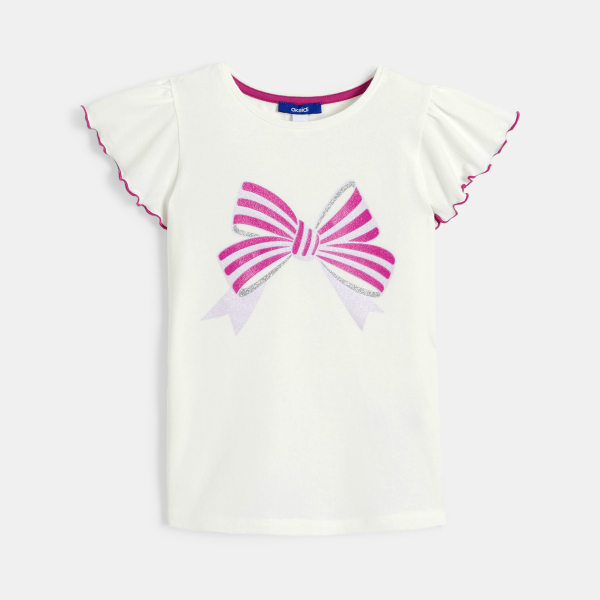 T-shirt manches courtes motif nœud blanc Fille T-shirt manches courtes motif nœud blanc Fille