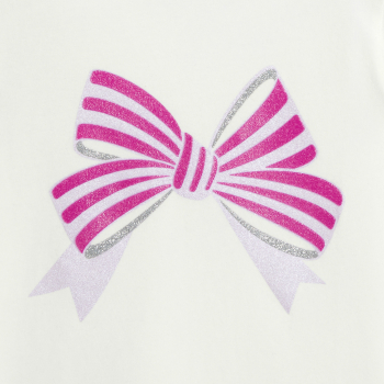 T-shirt manches courtes motif nœud blanc Fille