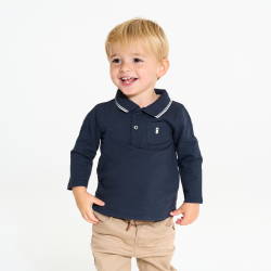 Polo piqué uni manches longues bleu bébé garçon