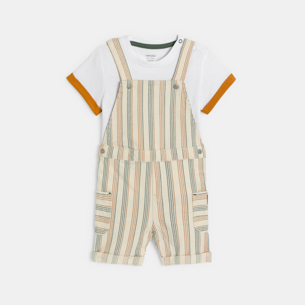 Salopette courte rayée et t-shirt marron bébé garçon Salopette courte rayée et t-shirt marron bébé garçon