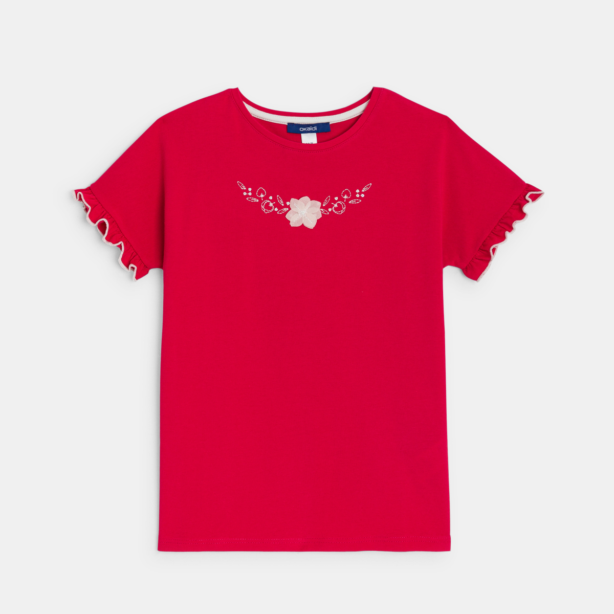 T-shirt à fleurs brodées rouge Fille T-shirt à fleurs brodées rouge Fille