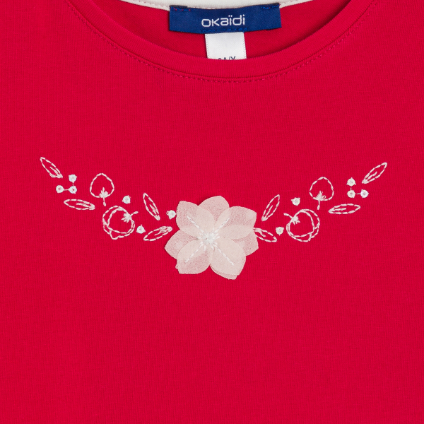 T-shirt à fleurs brodées rouge Fille T-shirt à fleurs brodées rouge Fille