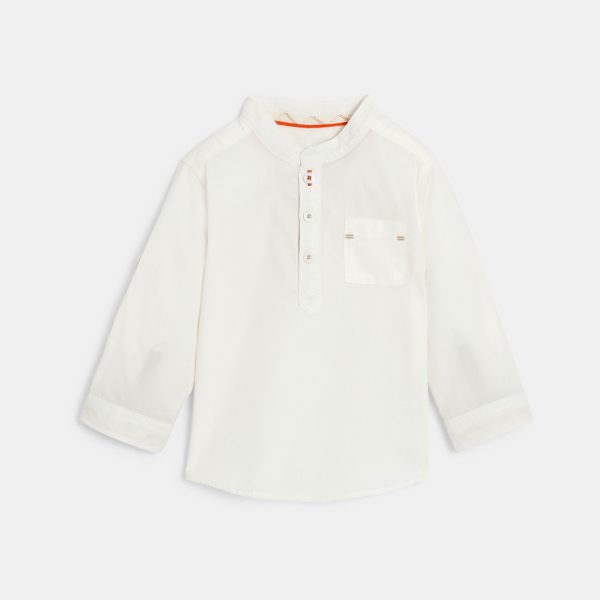 Chemise coton fantaisie col tunisien blanc bébé garçon Chemise coton fantaisie col tunisien blanc bébé garçon