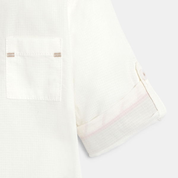 Chemise coton fantaisie col tunisien blanc bébé garçon Chemise coton fantaisie col tunisien blanc bébé garçon