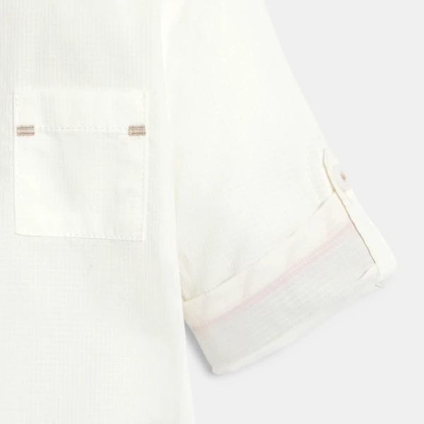 Chemise coton fantaisie col tunisien blanc bébé garçon