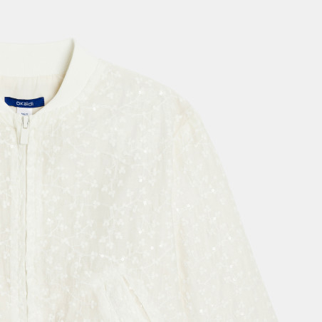 Blouson bomber brodé blanc Fille