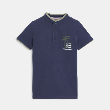 Boy's navy blue short-sleeve palm tree polo shirt Boy's navy blue short-sleeve palm tree polo shirt