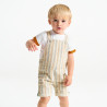 Salopette courte rayée et t-shirt marron bébé garçon Salopette courte rayée et t-shirt marron bébé garçon
