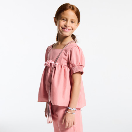 Blouse à fleurs vieux rose Fille Blouse à fleurs vieux rose Fille